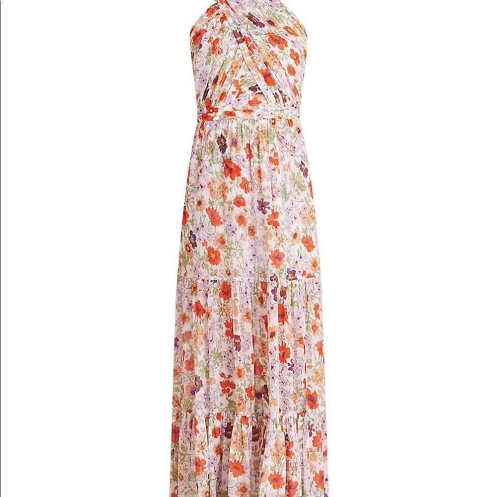 Floral Silk Maxi Dress - White/Orange - Picture 4 of 7